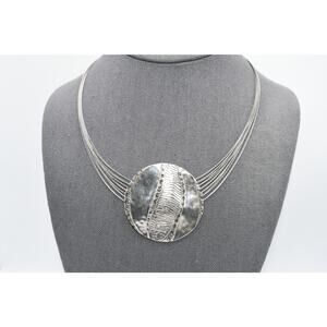 Chico’s Multi Strand Wire Necklace Silver Tone Rhinestone Pendant 20”